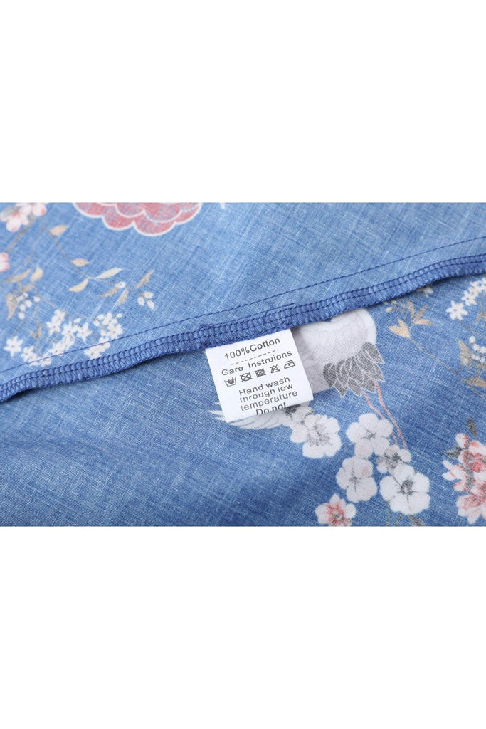 Beautiful Blue Keyhole Short Sleeve Crane & Blossom A Line Cotton Vintage Dress with Pockets