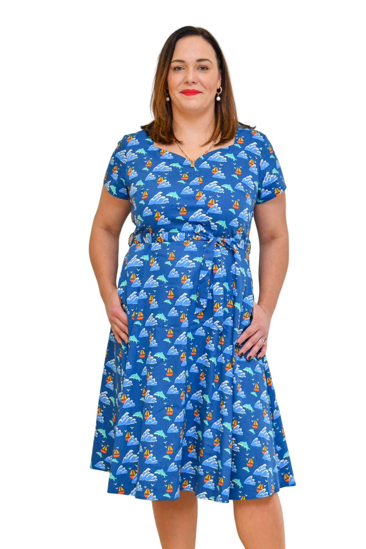 Beautiful Blue Ocean Sweetheart A Line Cotton Dress with Pockets Beautiful Blue Ocean Sweetheart A Line Cotton Dress with Pockets