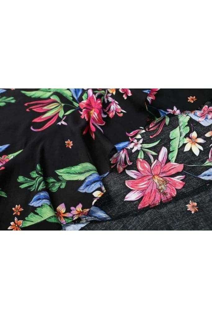 Black Floral Rainforest Print Maxi Wrap Dress