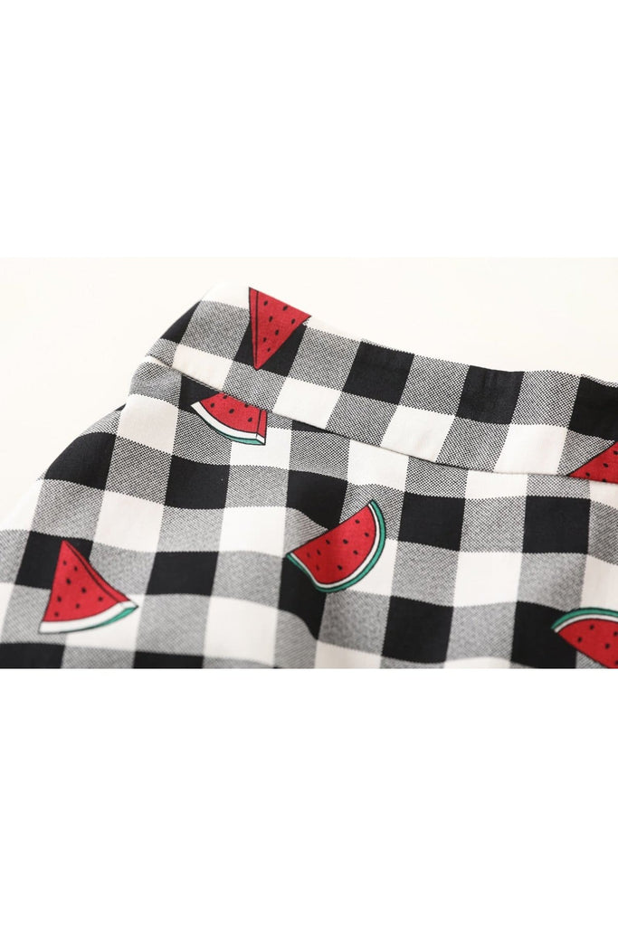 Black and White Gingham A Line Watermelon Cotton Skirt with Pockets