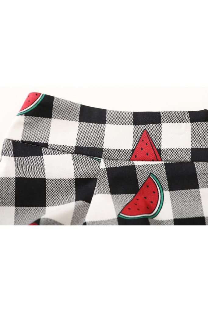 Black and White Gingham A Line Watermelon Cotton Skirt with Pockets