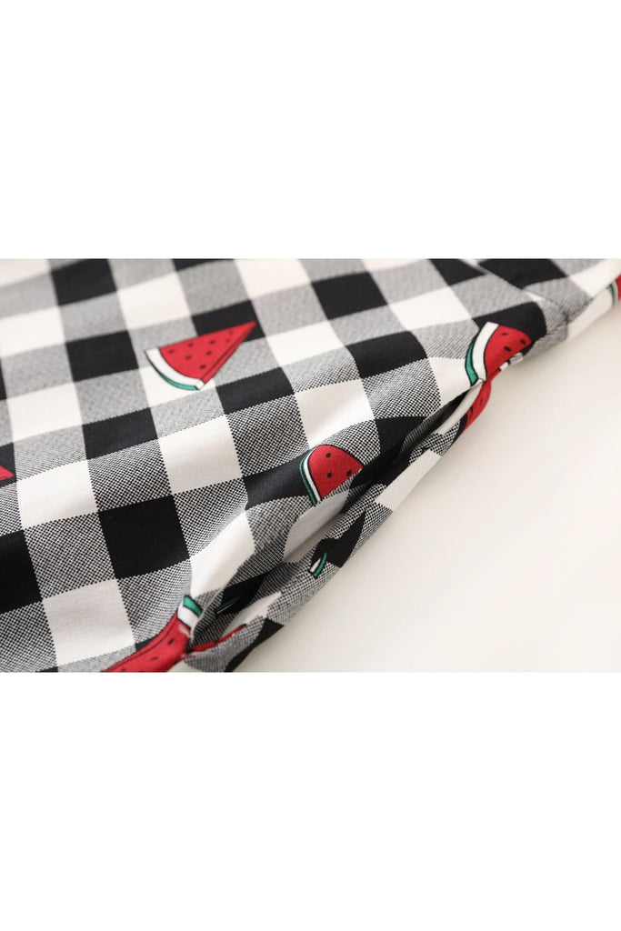 Black and White Gingham A Line Watermelon Cotton Skirt with Pockets