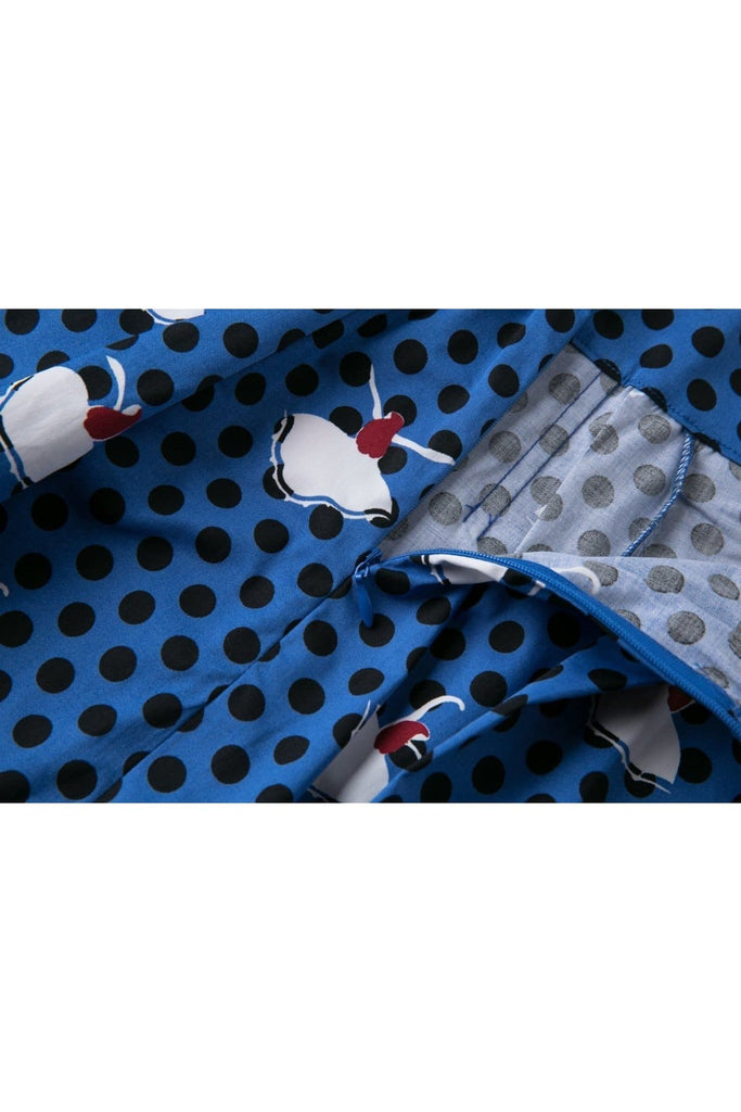 Blue and Black Polka Dot Dancing Girl A Line Skirt