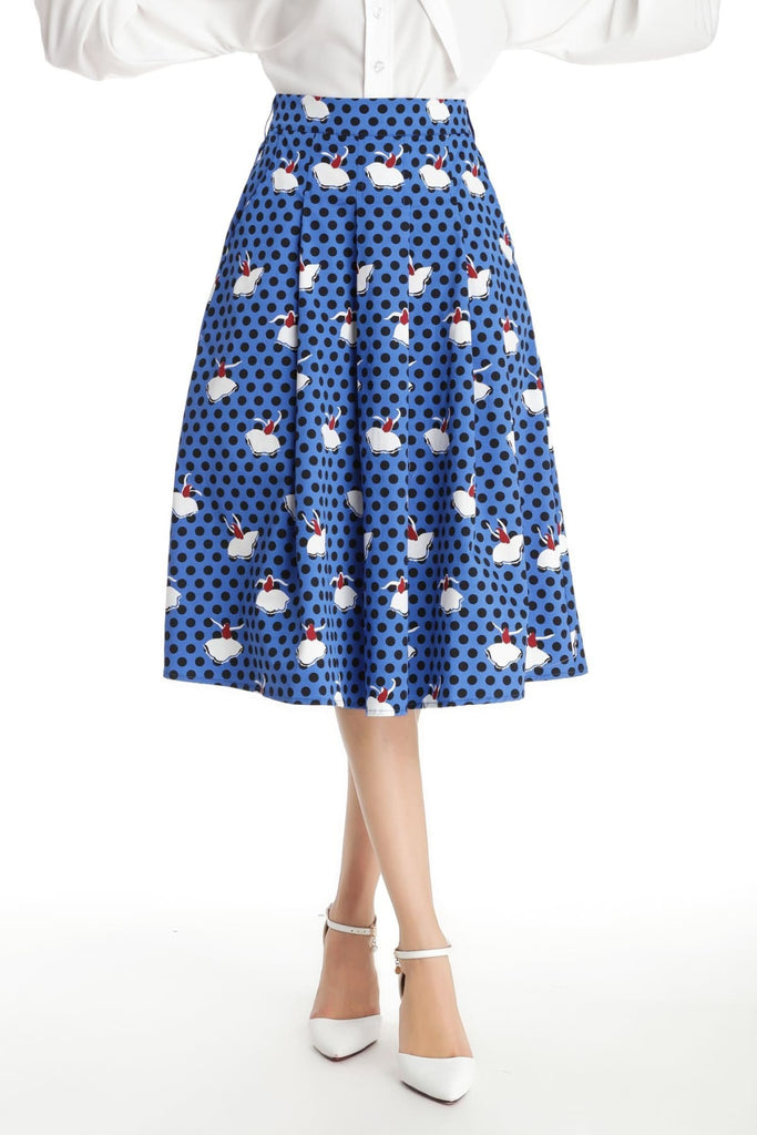 Blue and Black Polka Dot Dancing Girl A Line Skirt