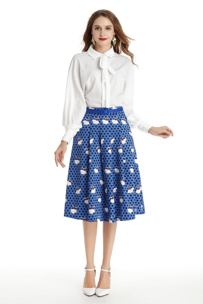 Blue and Black Polka Dot Dancing Girl A Line Skirt