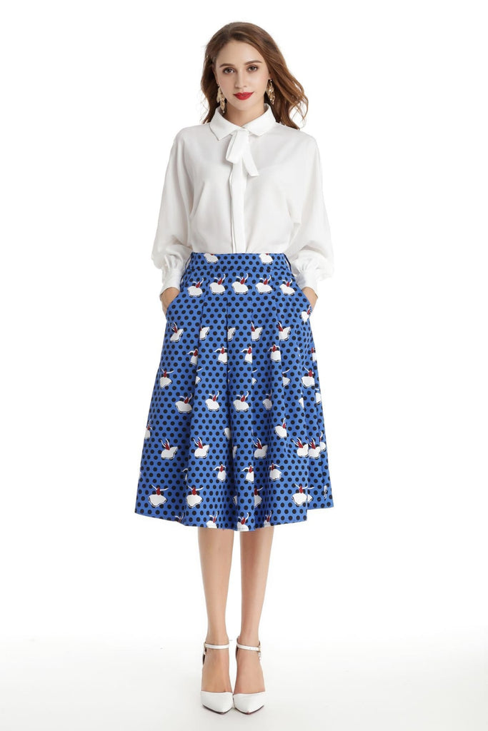 Blue and Black Polka Dot Dancing Girl A Line Skirt