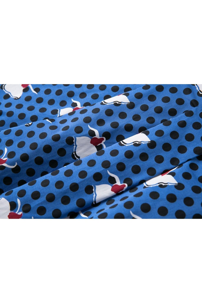 Blue and Black Polka Dot Dancing Girl A Line Skirt