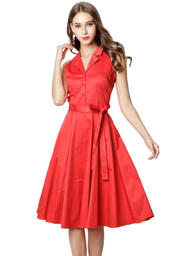 Bright Red Halter Top Vintage Dress
