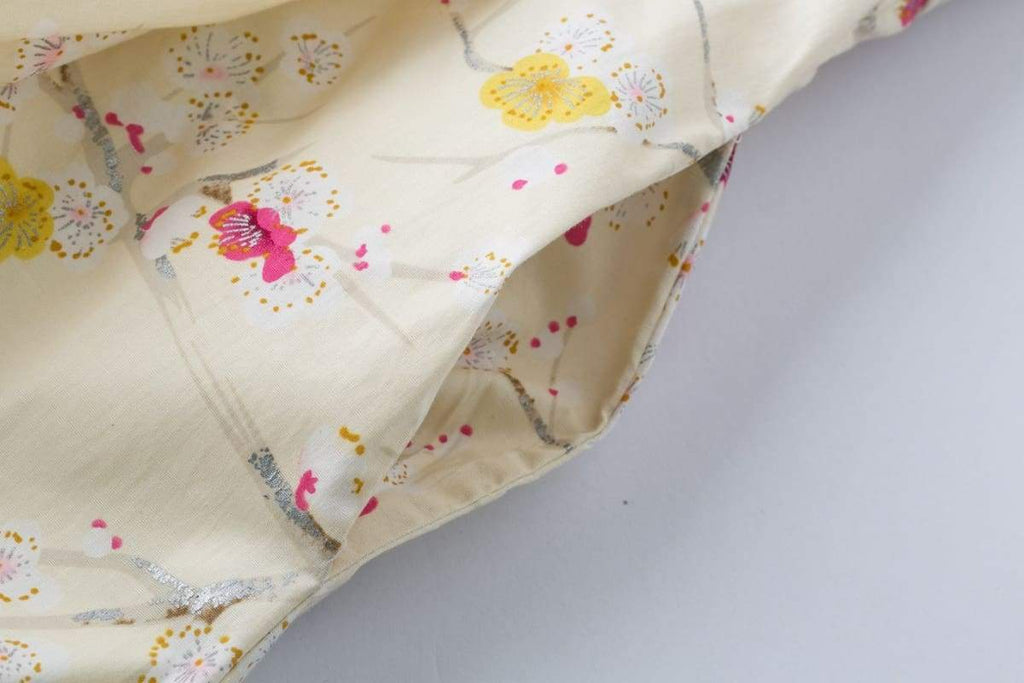 Cherry Blossom Beige Collared Cotton Vintage Dress
