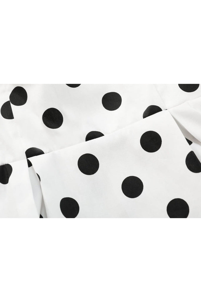 Classic Black & White Polkadot Cross Neck A Line Dress with Pockets