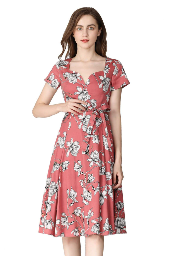 Coral Sweetheart A Line Magnolia Cotton Dress with Pockets