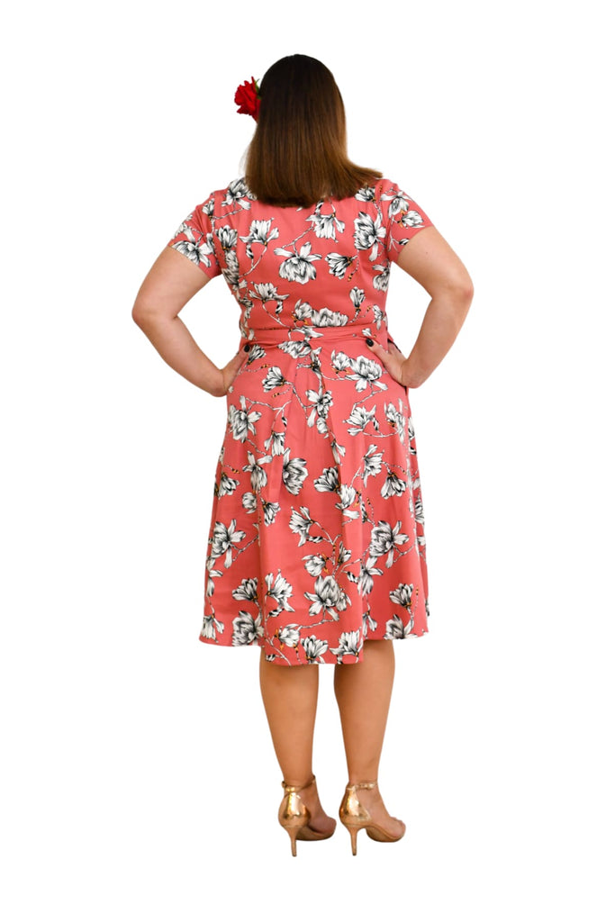 Coral Sweetheart A Line Magnolia Cotton Dress with Pockets