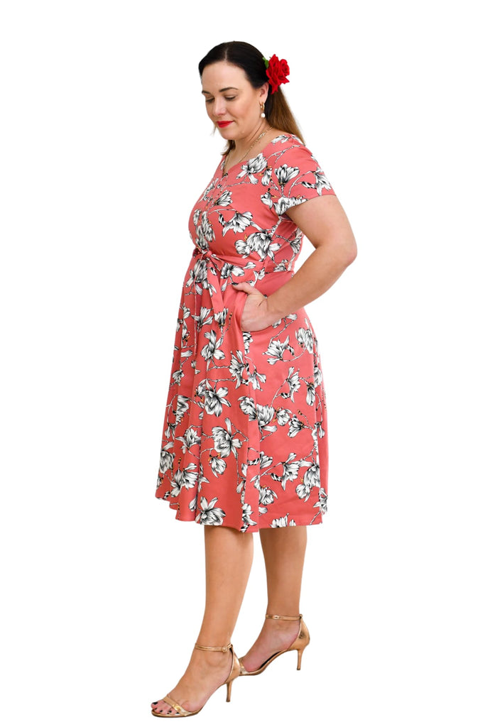 Coral Sweetheart A Line Magnolia Cotton Dress with Pockets