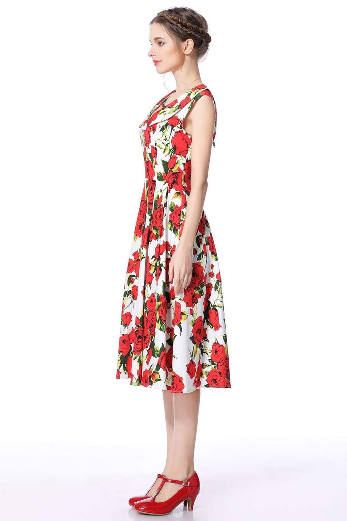 Cross Neck Rose Garden Vintage Dress