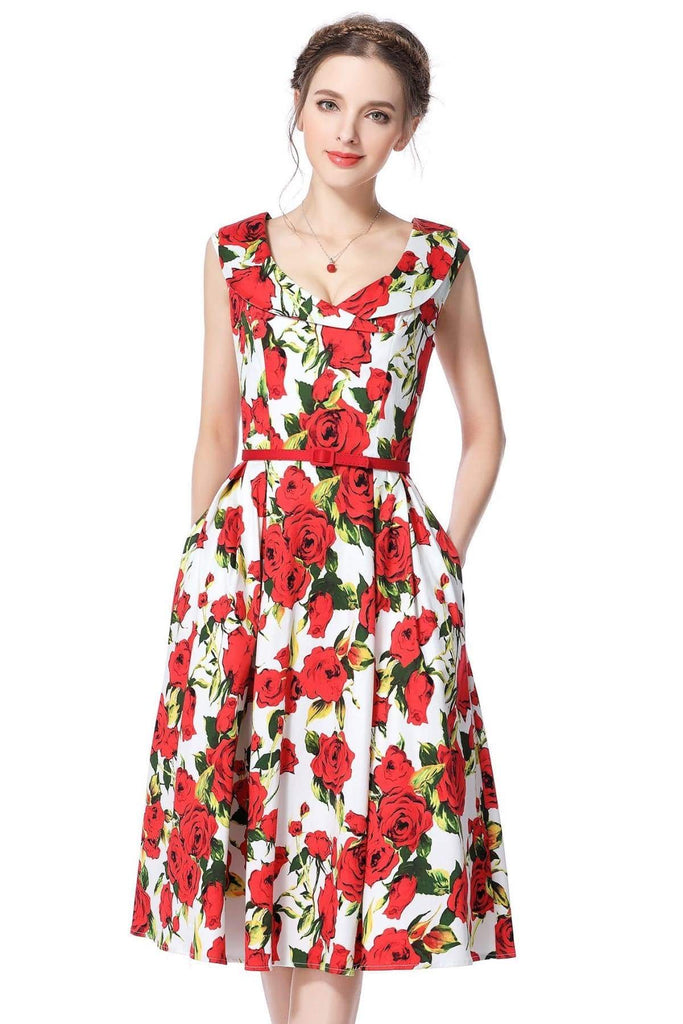 Cross Neck Rose Garden Vintage Dress