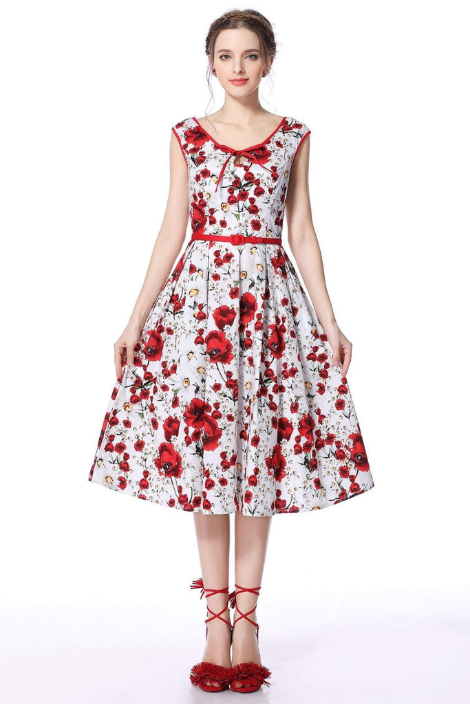 Daisy & Poppy Scoop Neck Bow Tie Vintage Swing Dress