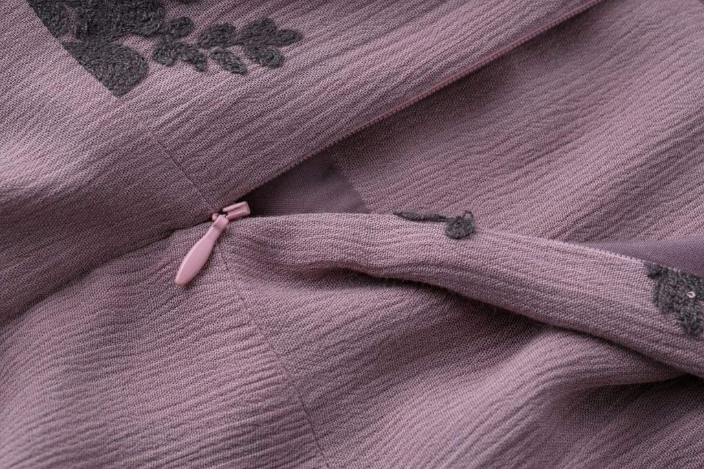 Dark Lavender Lace Embroidery V Neck Vintage Swing Dress