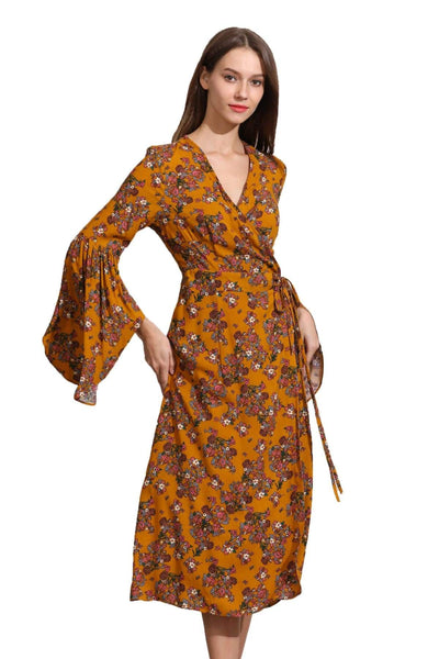 Leith bell sleeve 2025 wrap midi dress
