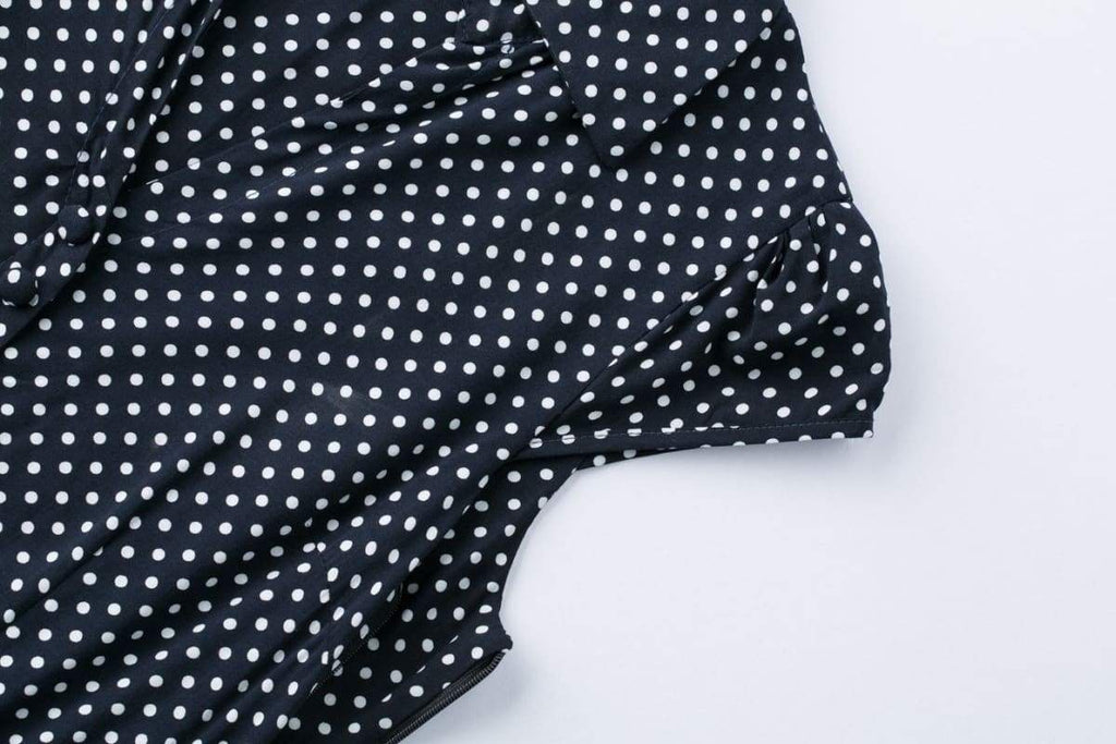 Dark Navy White Polka Dot Vintage Dress