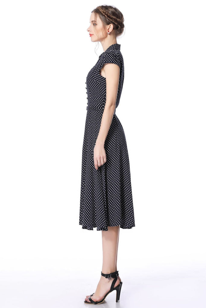 Dark Navy White Polka Dot Vintage Dress