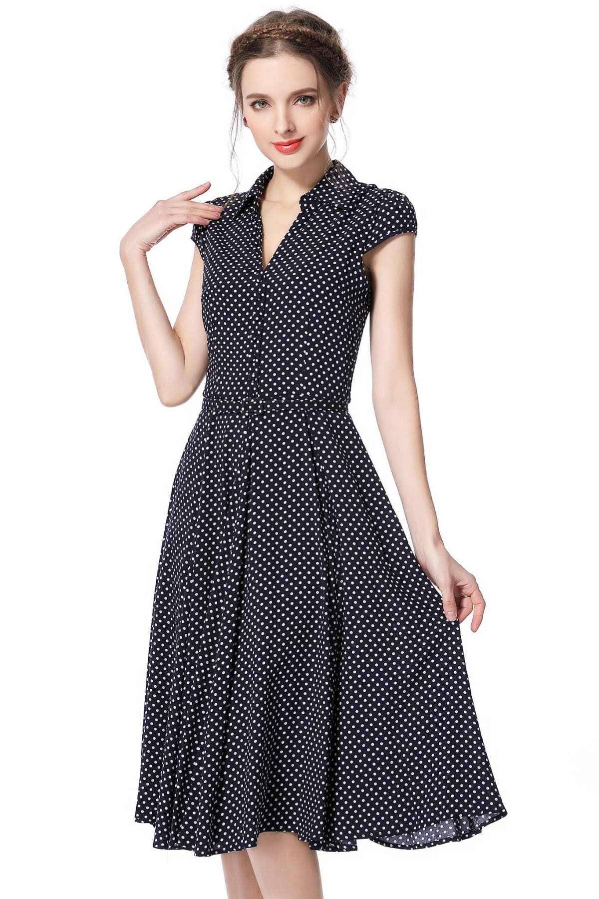 black and white polka dot vintage dress Lace midi dress da donna nero main image 1