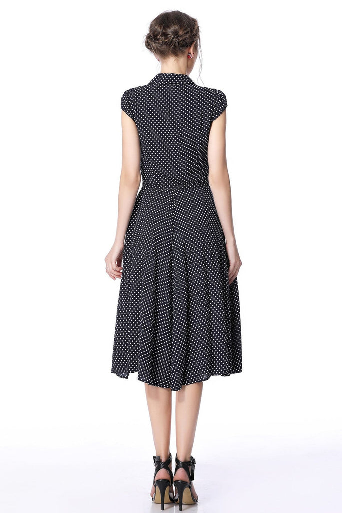 Dark Navy White Polka Dot Vintage Dress