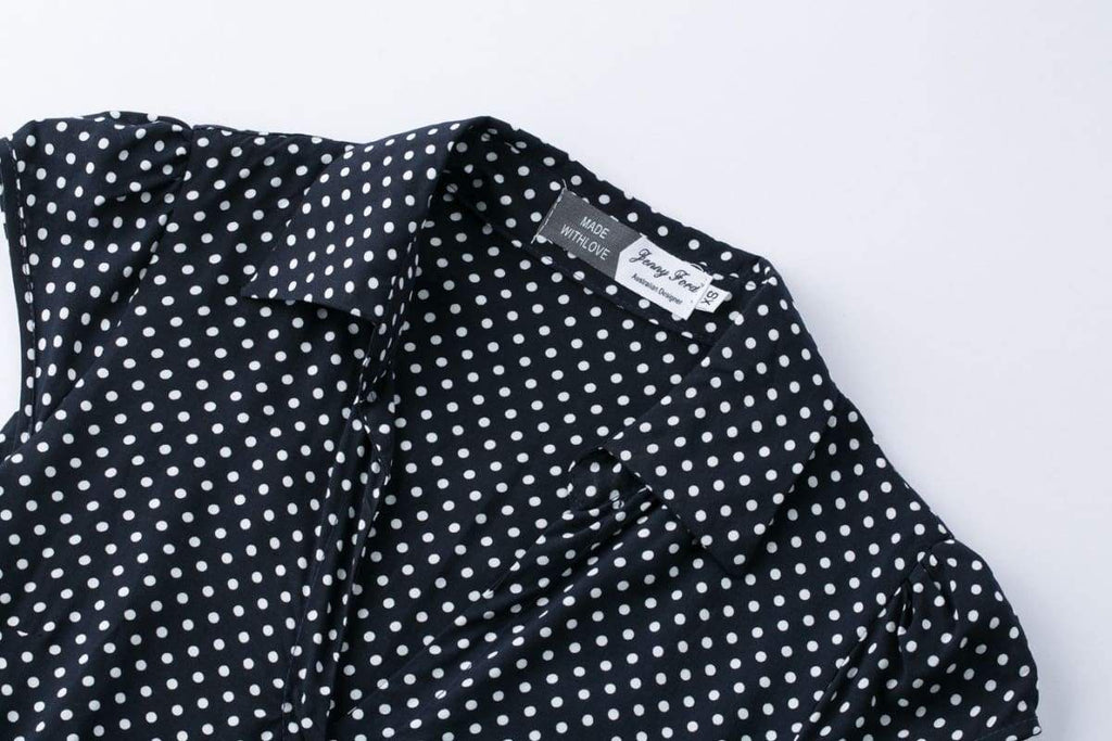 Dark Navy White Polka Dot Vintage Dress