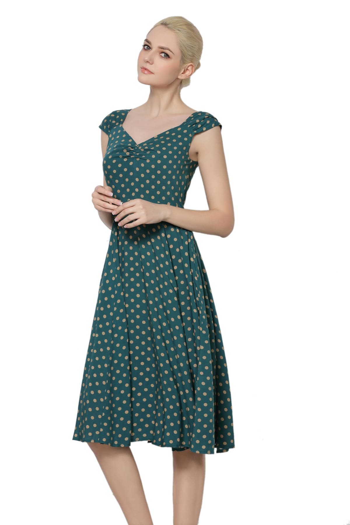 Emerald Green & Beige Polka Dot Sweet Heart Dress Emerald Green & Beige Polka Dot Sweet Heart Dress