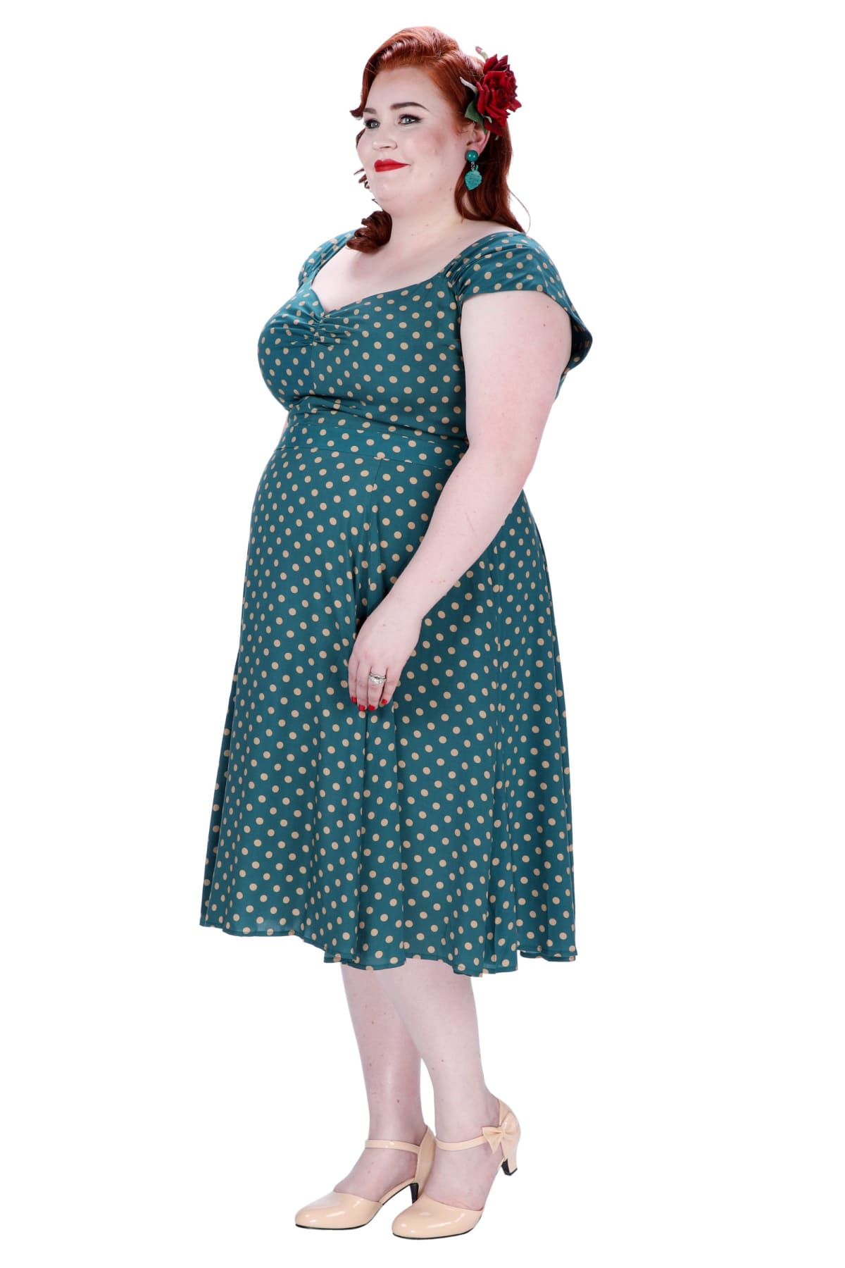 Emerald Green & Beige Polka Dot Sweet Heart Dress Emerald Green & Beige Polka Dot Sweet Heart Dress