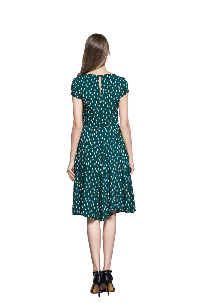 Emerald Green V Neck Cross Over Dress with Coloured Drops and Pockets