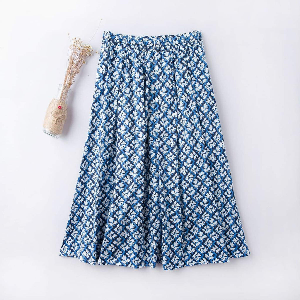 Floral Navy Diamond A-Line Skirt