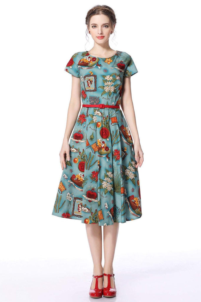 Frida Scoop Neck Sleeve Vintage Dress