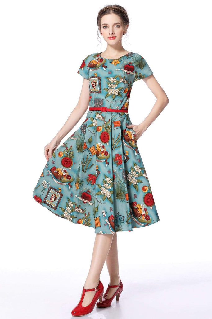 Frida Scoop Neck Sleeve Vintage Dress