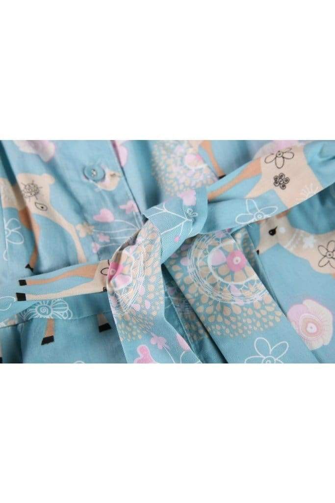 Fun and Cute Blue Reindeer and Dandelion Shirt Dress with Pockets