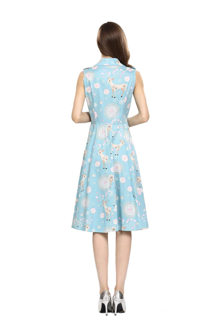 Fun and Cute Blue Reindeer and Dandelion Shirt Dress with Pockets