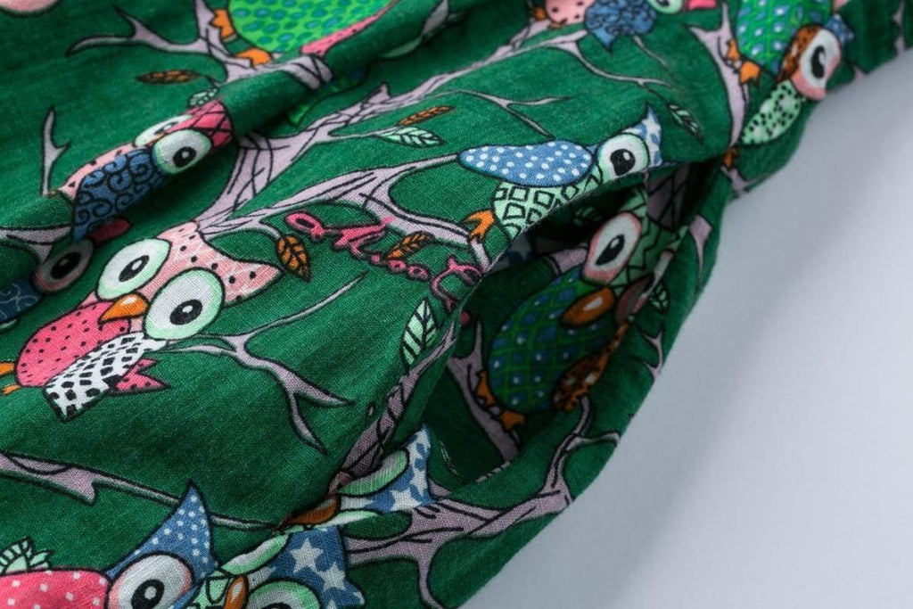 Green Fun Winking Owl Collared T-Shirt Vintage Dress