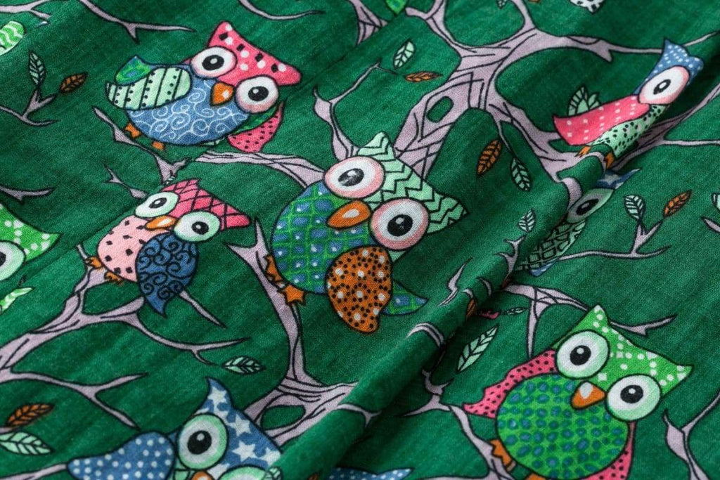 Green Fun Winking Owl Collared T-Shirt Vintage Dress