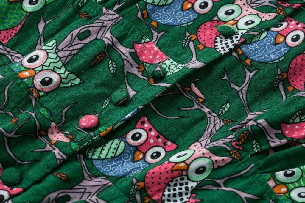 Green Fun Winking Owl Collared T-Shirt Vintage Dress