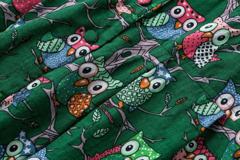 Green Fun Winking Owl Collared T-Shirt Vintage Dress