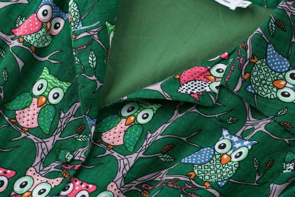 Green Fun Winking Owl Collared T-Shirt Vintage Dress