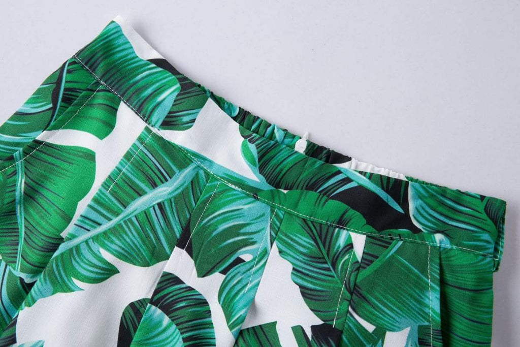 Green Palm Leaf A-Line Skirt