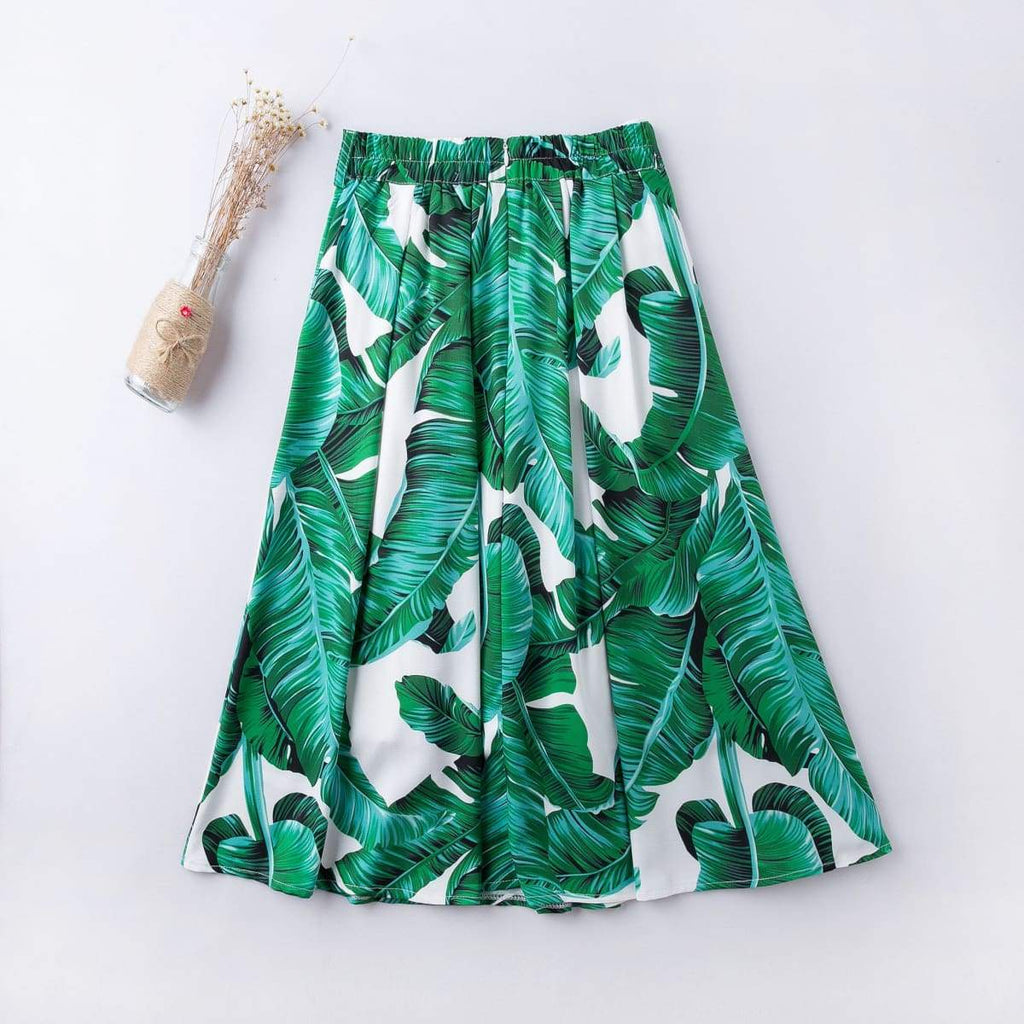 Green Palm Leaf A-Line Skirt