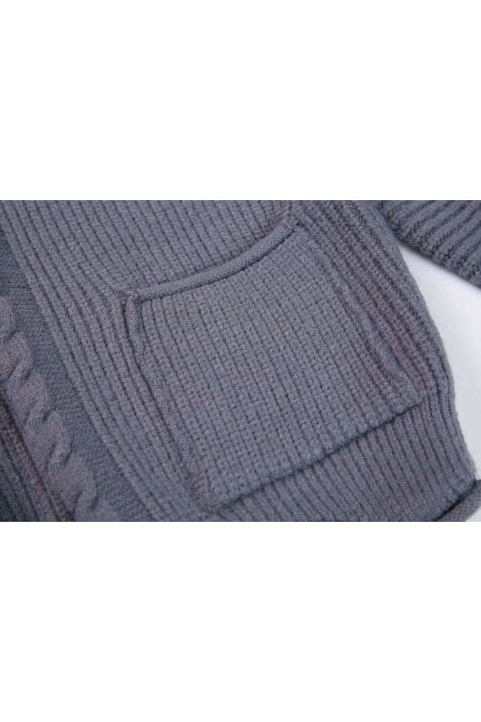 Knitted Grey Cable Tie Detail Jacket with Pockets