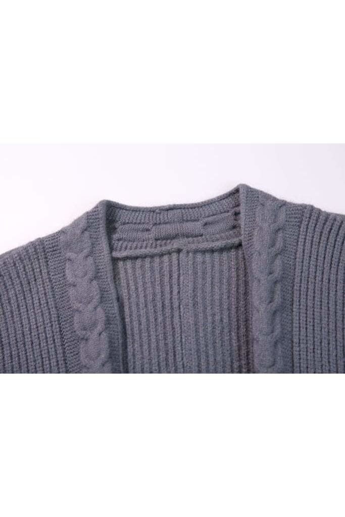 Knitted Grey Cable Tie Detail Jacket with Pockets