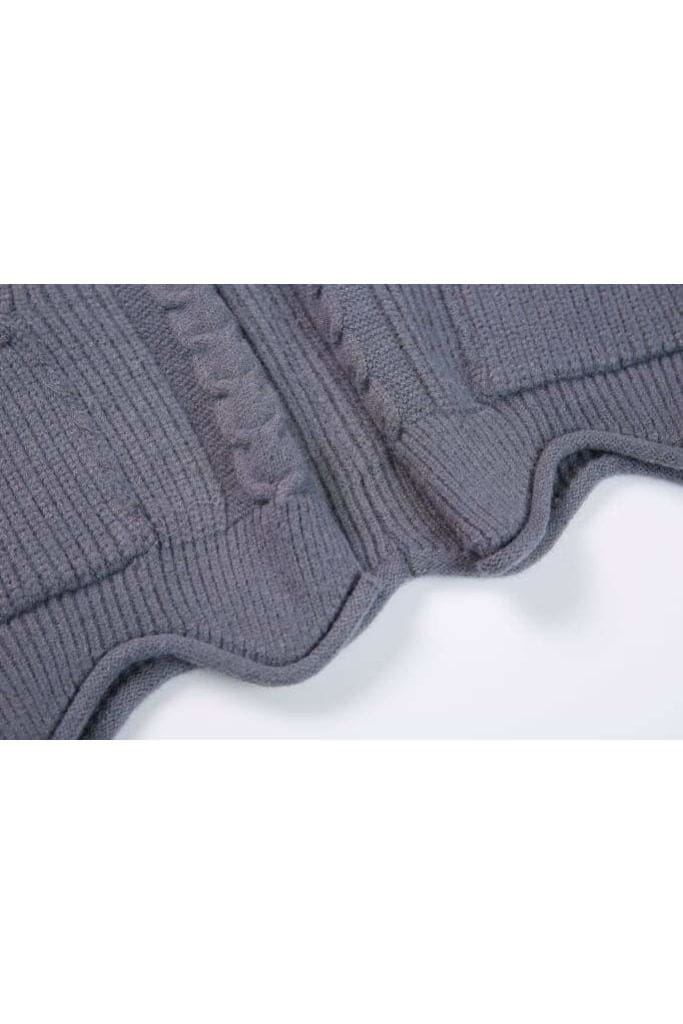 Knitted Grey Cable Tie Detail Jacket with Pockets