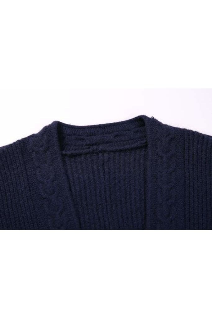 Knitted Navy Cable Tie Detail Jacket with Pockets