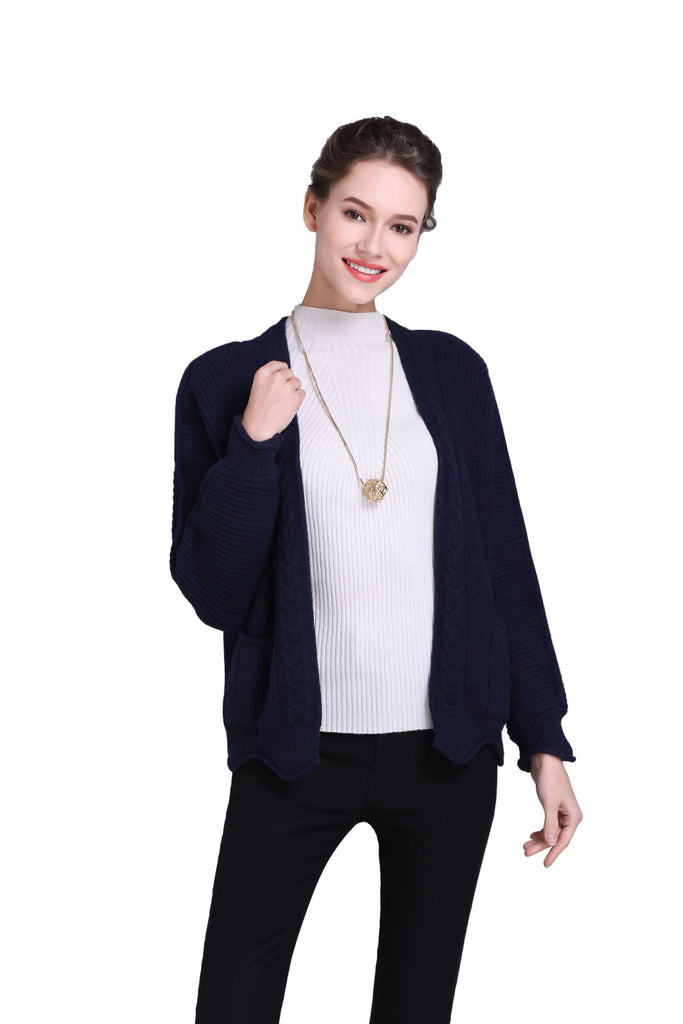 Knitted Navy Cable Tie Detail Jacket with Pockets