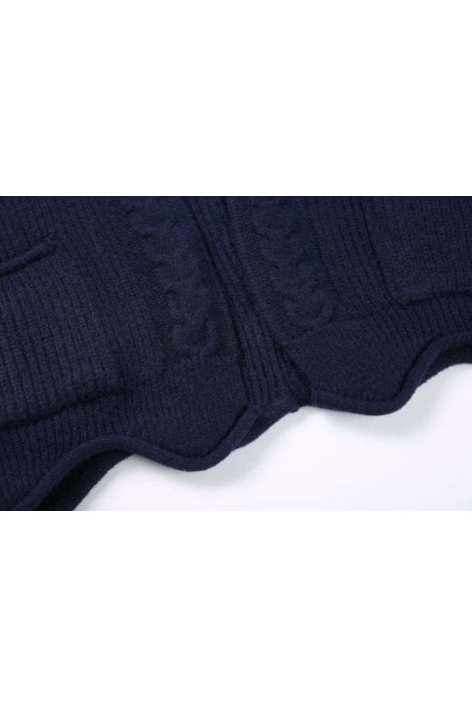 Knitted Navy Cable Tie Detail Jacket with Pockets