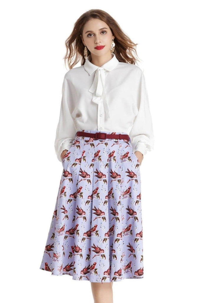 Lavender with Red Robins A Line Skirt