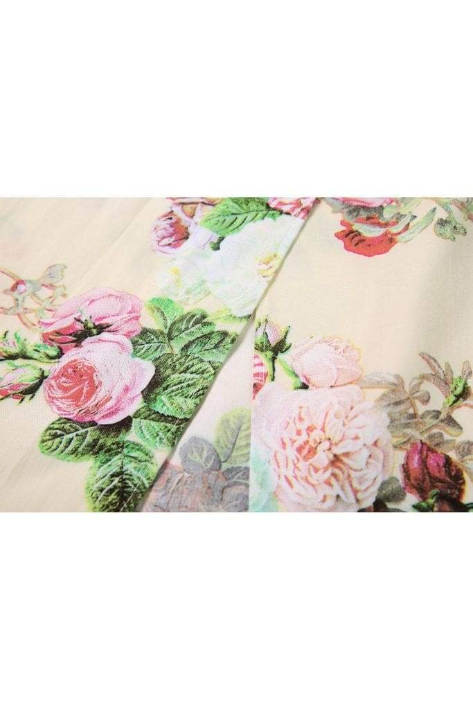 Light Cream Sweetheart Neckline Ruffle Strap with Beautiful Floral Details Tie Waist Maxi Dress